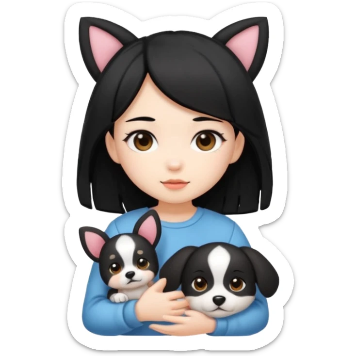 Cute chibi girk with black hair and cute puppy dog ears  sticker