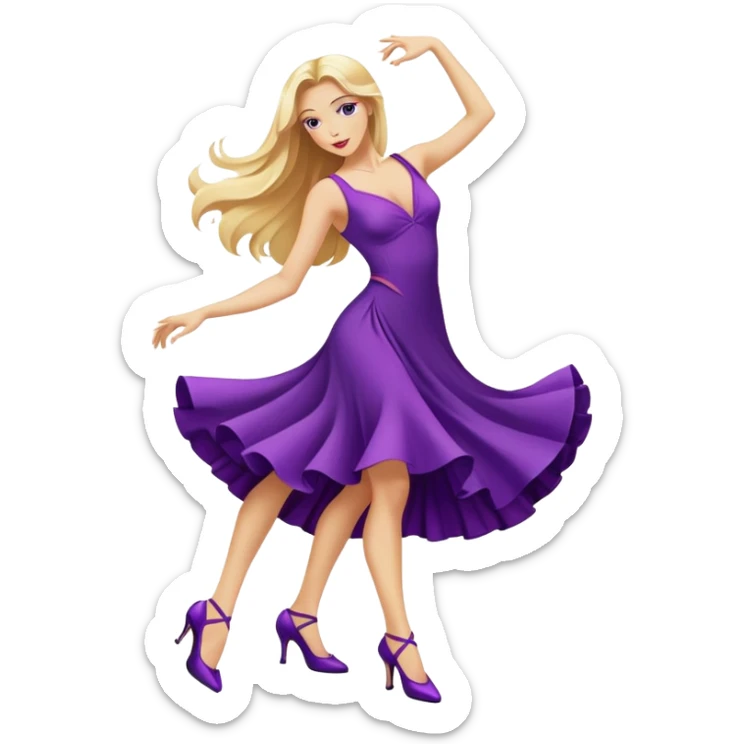 long blonde hair, dancing a tango in a purple dress and purple heels  sticker