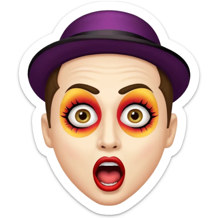 portrait of a cabaret actor with a whitened face and made-up eyes and mouth, his mouth wide open and his gaze shocked sticker