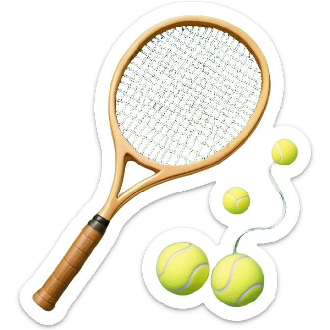 A detailed tennis racket resting on lush green grass beside a bright yellow tennis ball. The scene captures the essence of classic lawn tennis, with a crisp and clean background emphasizing the elegance and tradition of the sport sticker