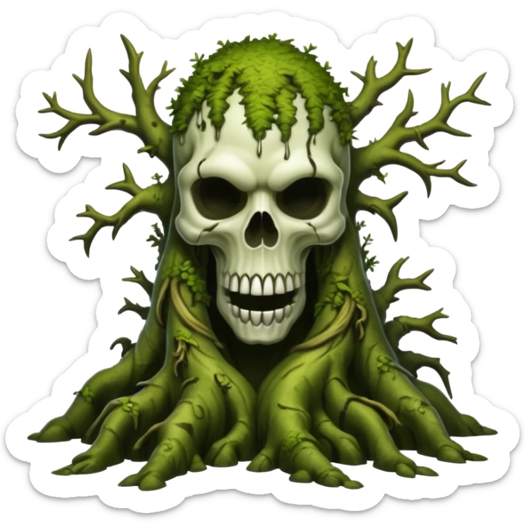 Creepy moss covered swamp trees. In the style of your bleeding skull art sticker