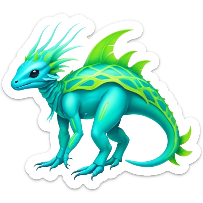 Tropical futuristic lush neon Fionbri-Vernid-creature (full body) sticker