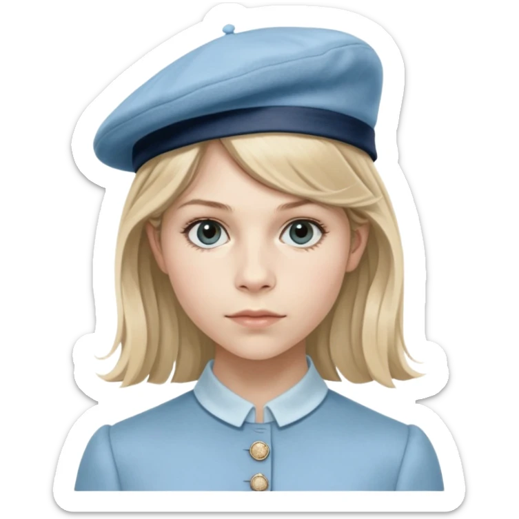 Clemence Poesy is Fleur Delacour in harry potter, light blue dress, light blue classic French beret – soft, round, and slightly tilted to one side. sticker