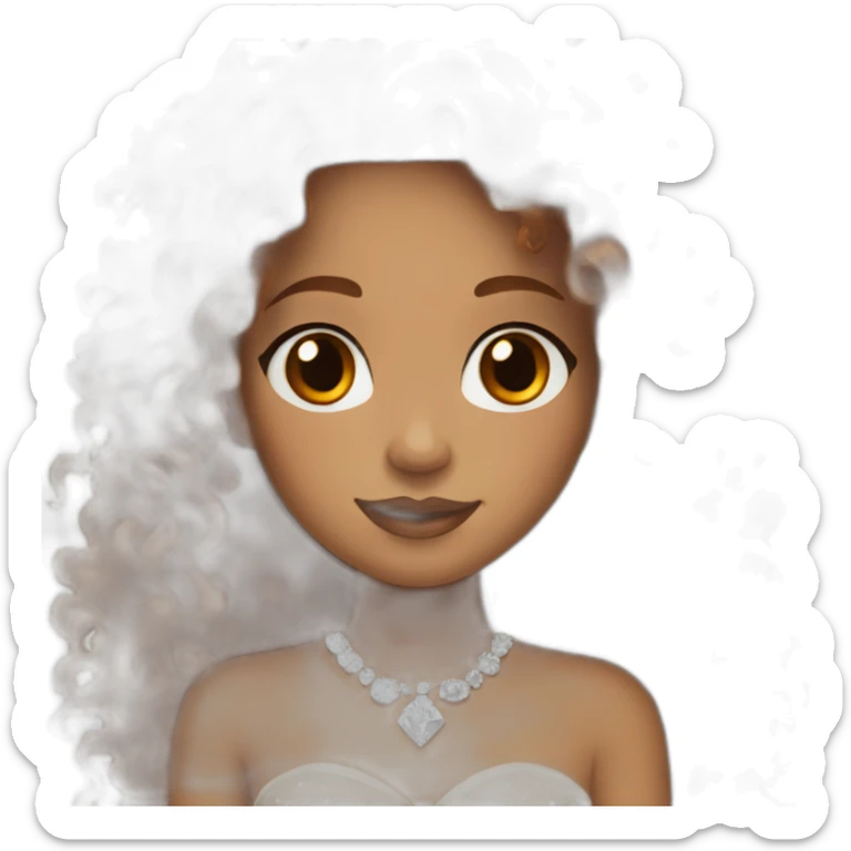 Mixed girl /curly long hair, brown dark cinnamon color/ with dark brown eyes / with a diamond dress sticker