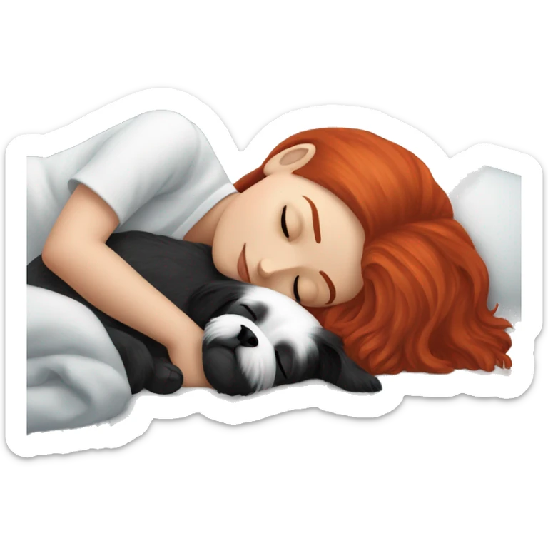 Red hair girl sleep with her maltese black dog sticker