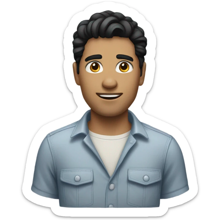 man with white skin and black hair, wear casual shirt  sticker
