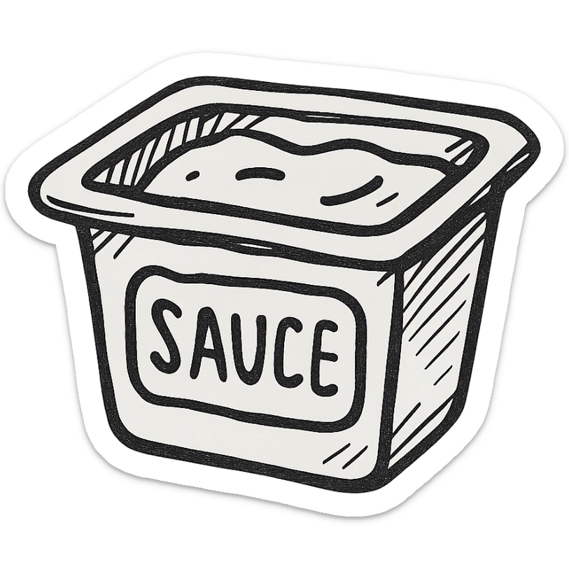 Fast food sauce icon, hand drawn, black outlines, no fill, simple and clean, front view sticker