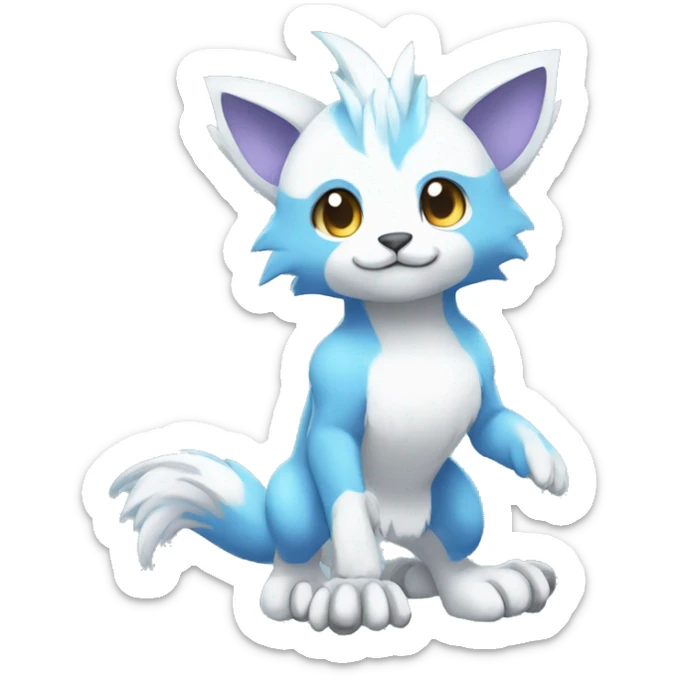 Cute cool white blue animal hybrid Fakemon full body sticker