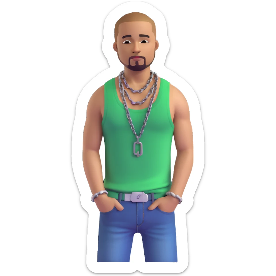 CJ from GTA San Andreas with his green tank top, jeans and chain necklace sticker