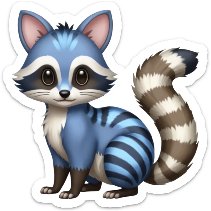 Black/White/Blue Skunk-Raccoon-Ringtail-Cat-Badger-Furret-Numbat-Minccino-Meowstic-Teddiursa-animal-fusion (full body) sticker