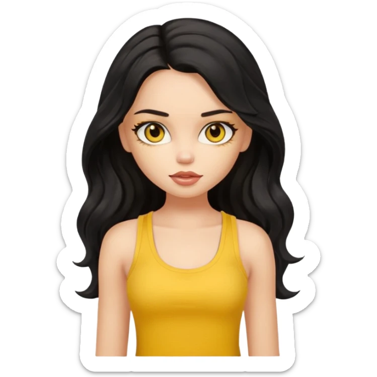 a pretty bratz light dusky girl with long wavy black hair in a yellow tank top sticker