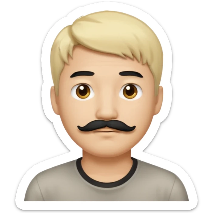 Asian man with a black mustache and short messy blond hair, emoji style, neutral expression sticker
