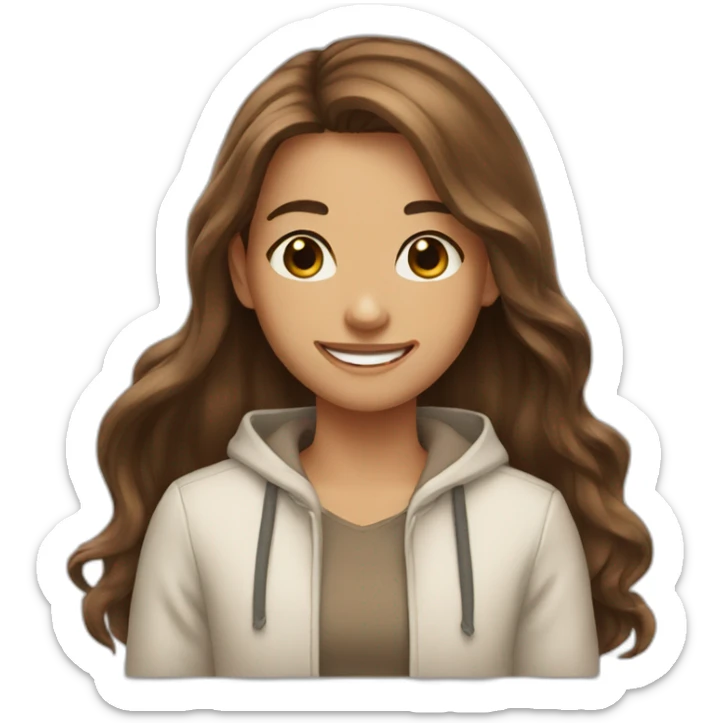 girl, brown long hair, smile sticker