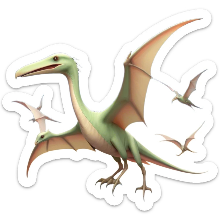 Beautiful and Majestic Pterodactyl Portrait Emoji, Head and body rendered in serene repose with a gentle, content smile, showcasing a slender, aerodynamic form with expansive wings gently folded and eyes softly closed in tranquil slumber, Simplified yet exquisitely endearing features, highly detailed, glowing with a soft, drowsy celestial light, high shine, relaxed and utterly majestic, stylized with an air of timeless aerial splendor, soft glowing outline, capturing the essence of a beautiful and majestic Pterodactyl that embodies the pure grace of prehistoric flight! sticker