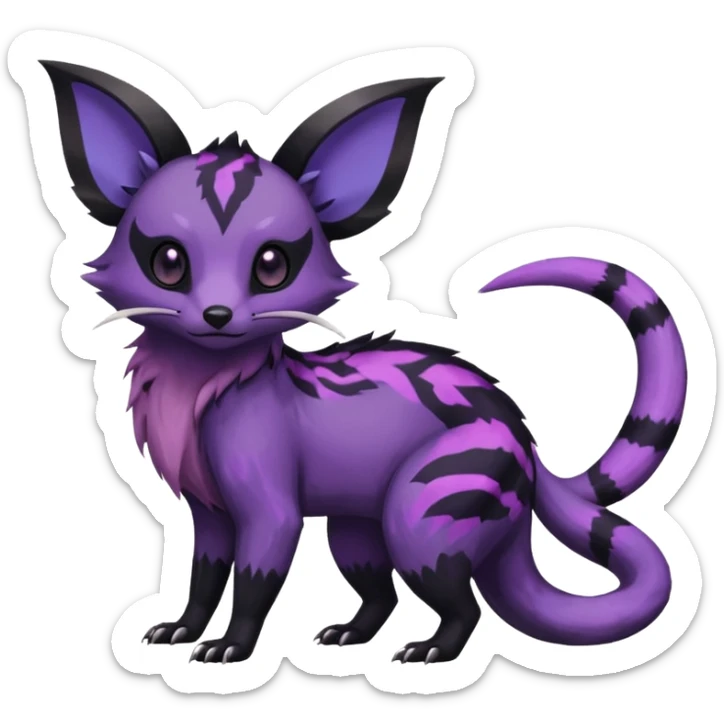 Rare exotic cute epic aesthetic gothic colorful Salandit-Eevee-Civet-species-Fakemon-hybrid-creature, with markings, full body sticker