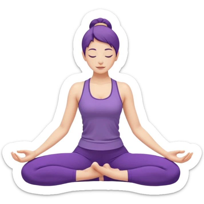 A woman in purple yoga clothes seated and bending forward to touch her toes, calm minimalist art style. sticker