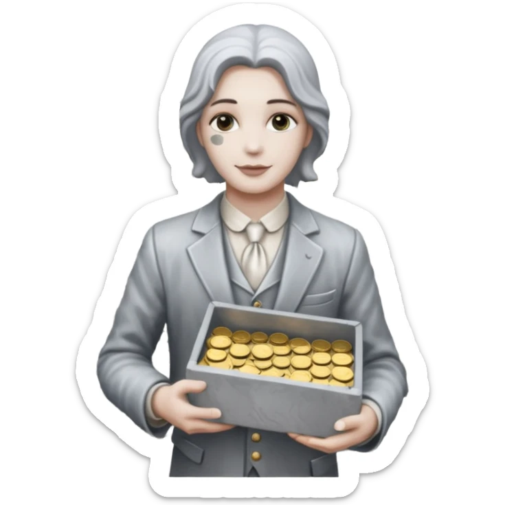 Living statue (silver paint),Street Performers,background street setup, with coins box sticker