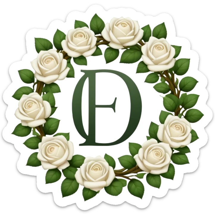 I love you initials A D in a wreath of white roses sticker