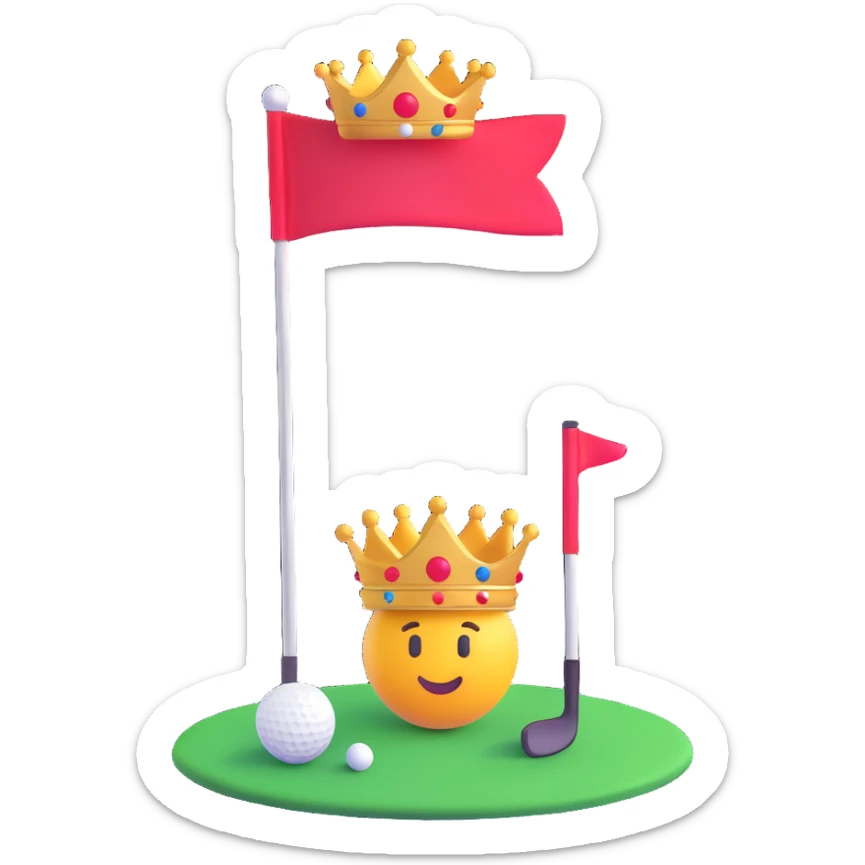 sleek golf club logo emoji with crown and golf flag, representing Queen City Golf Club, trendy bold style sticker