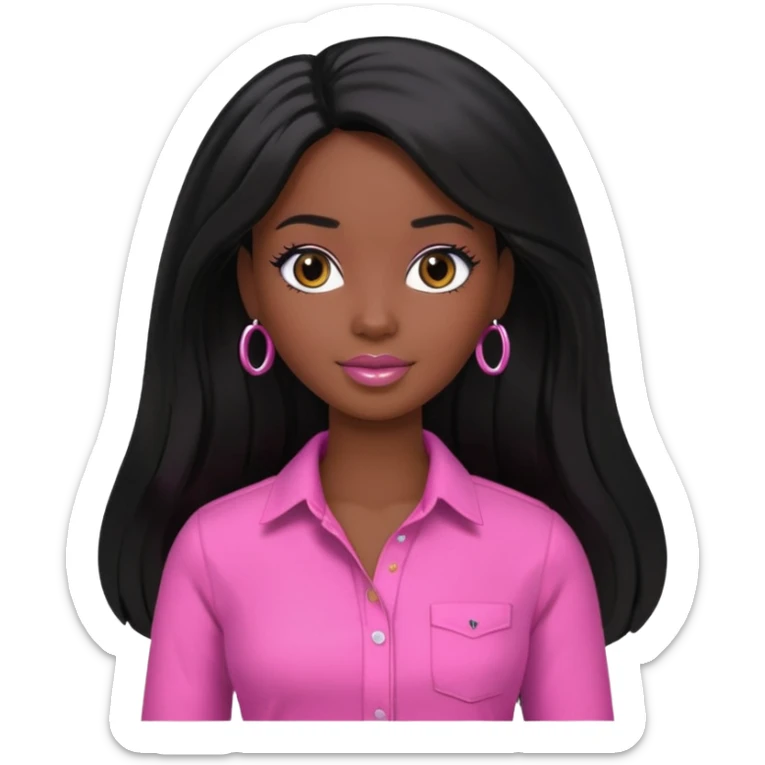 Make skin Darker skin Black barbie, long black  hair, pink  shirt  sticker