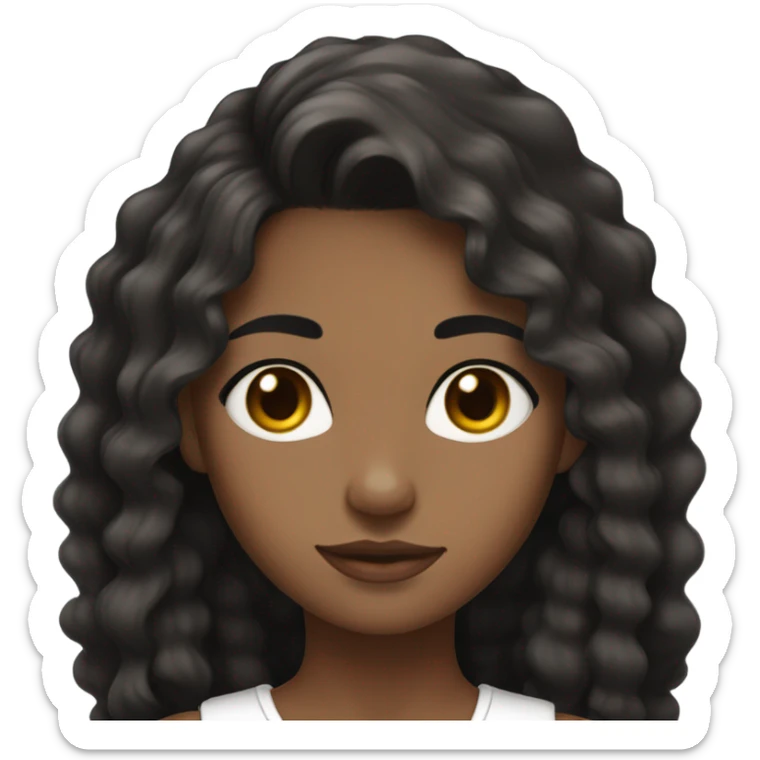 Girl with brown skin tone, wavy black hairs, pretty black eyes and long lashes and white shoulder down tto sticker