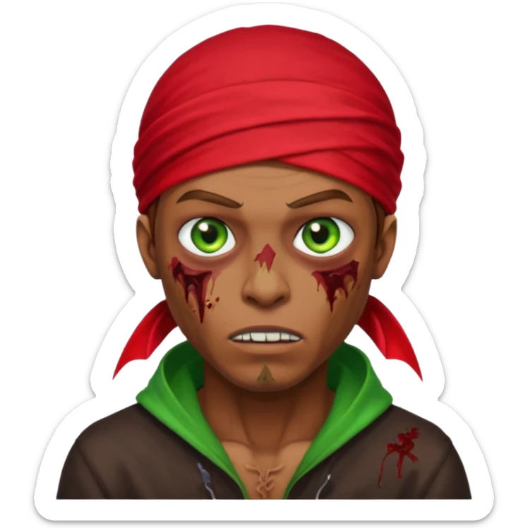 Red durag, men zombie with brown hair color and green eye color, with dark vampire clothes sticker