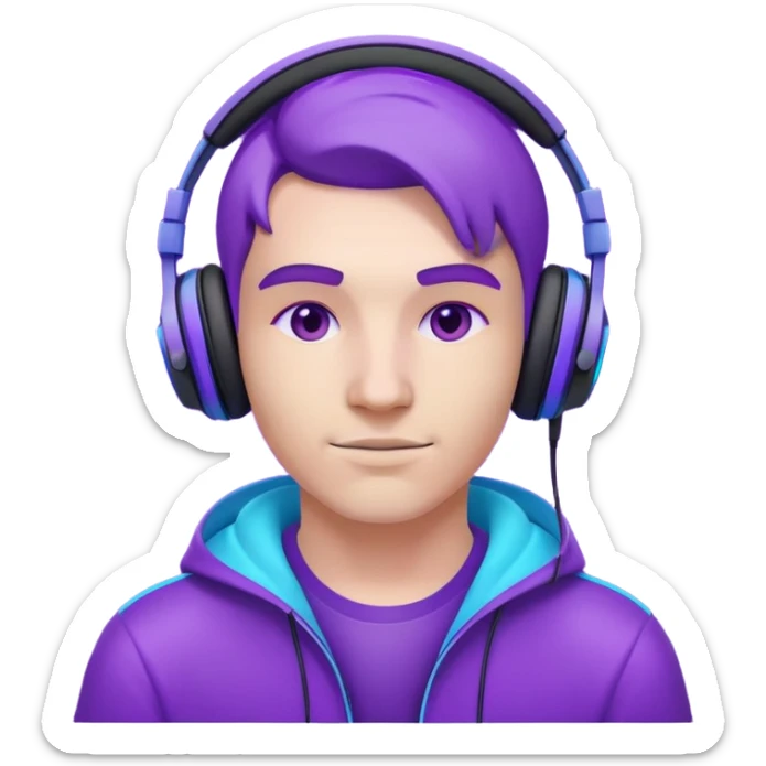 Gamer wearing headphones on a purple neon arena sticker