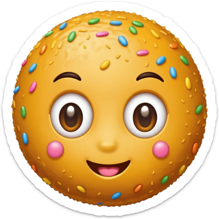 Laddu emoji with kawaii eyes and sprinkles and happy expression sticker