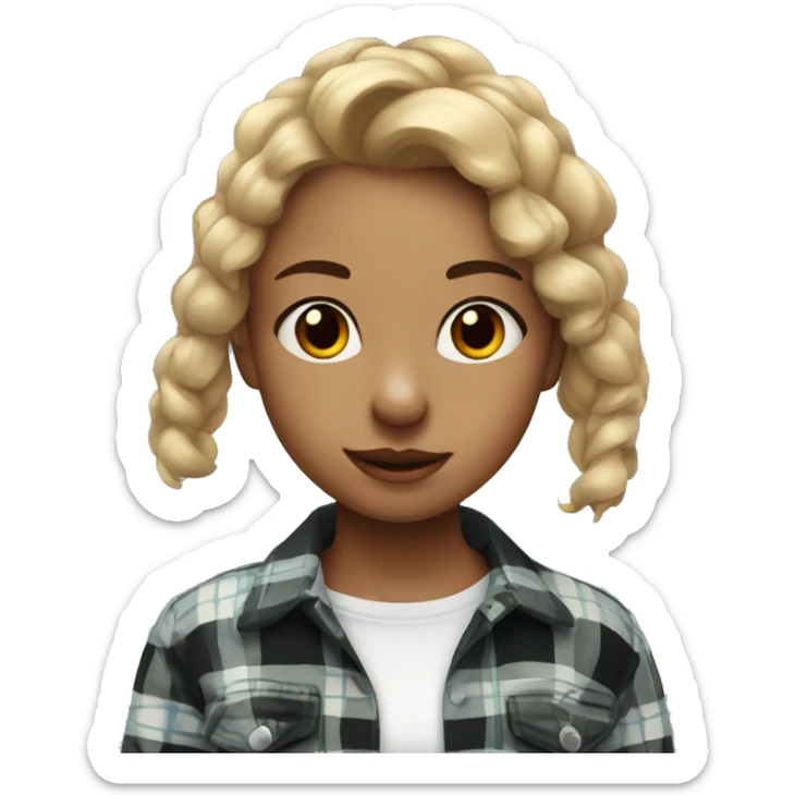 Girl with nose piercing in plaid shirt and jack-russel in  sticker