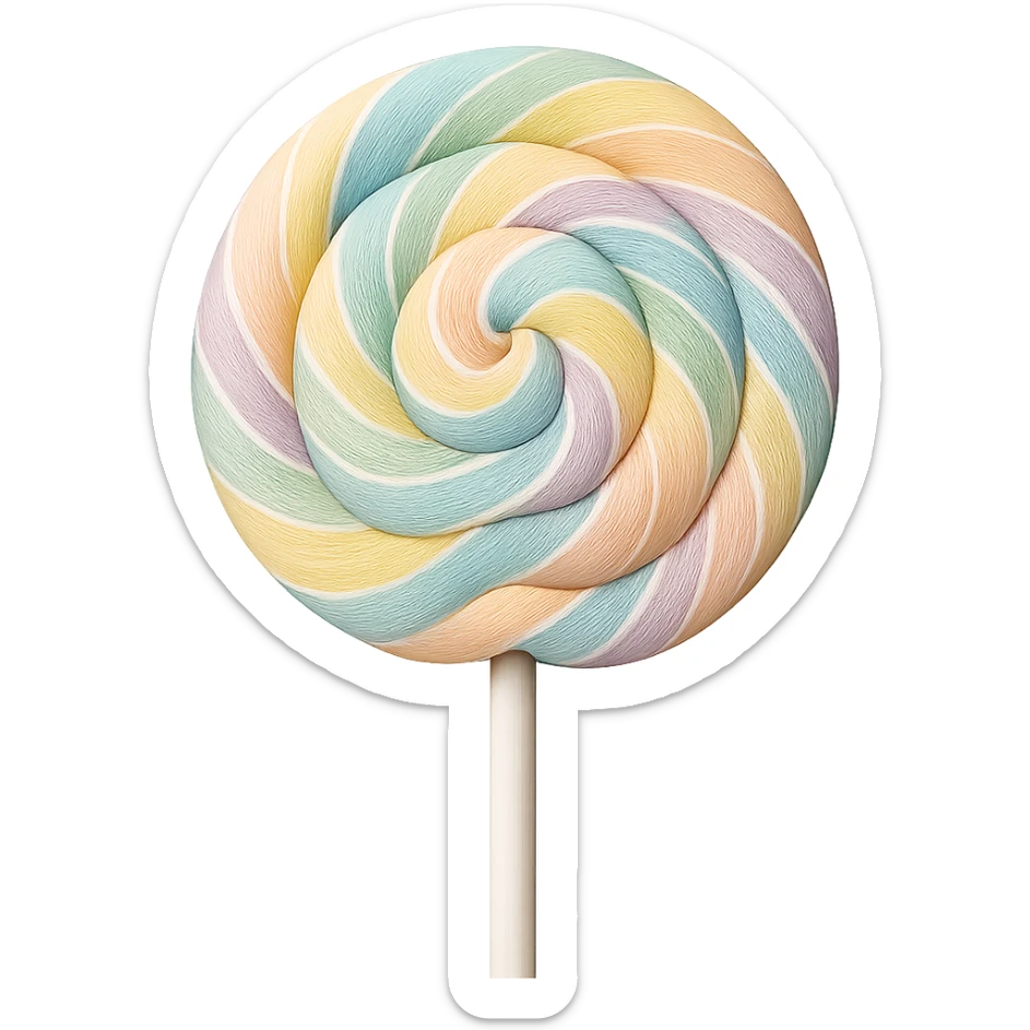 Change the lollipop to a pastel rainbow swirl in a realistic style, keep the background transparent. sticker
