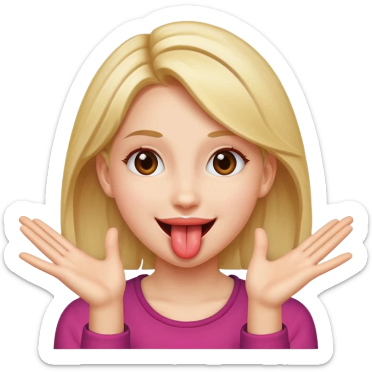 A girl with her tongue out and smiling and she has her hands opened and sideways next to her face  sticker