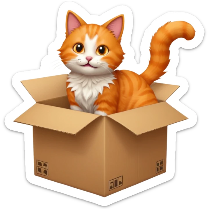 The cat jumps into the box. The head of the cat faces the box, the viewer sees the back of the cat sticker