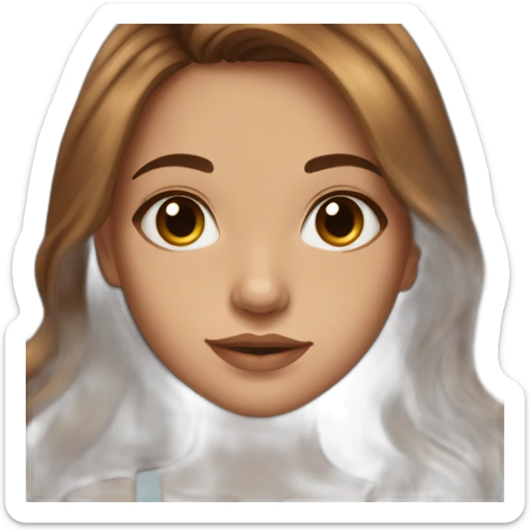 Beautiful girl with volume long brown hair and birthmark on the left side sticker