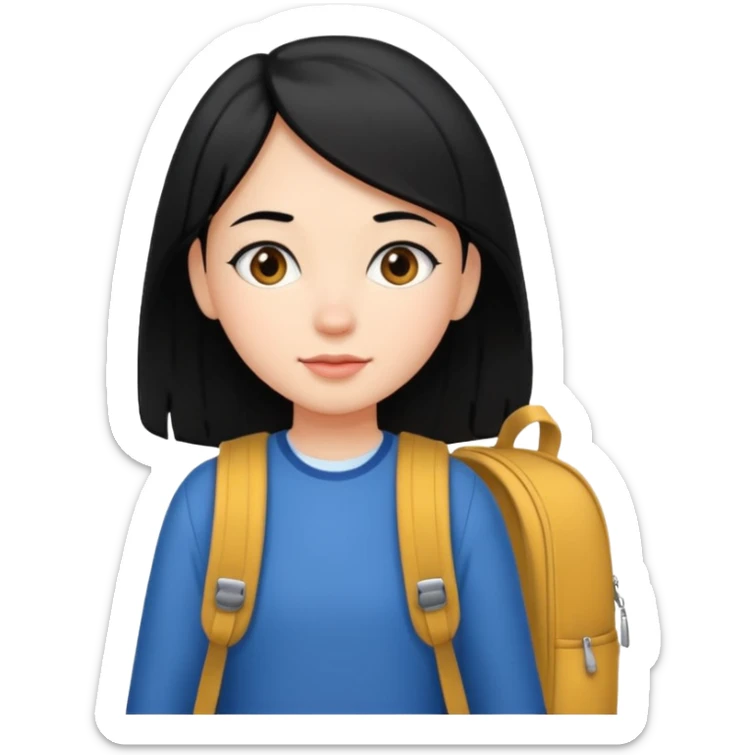 girl with black hair arriving to school on time sticker