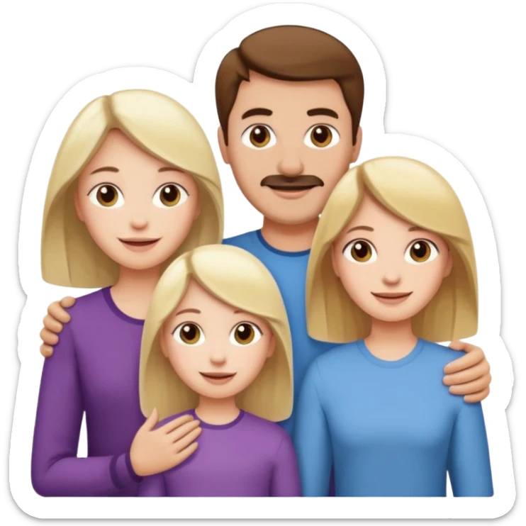 happy pale white family with one brown hair dad, one brown hair mom, one blonde girl, and one brown hair girl sticker