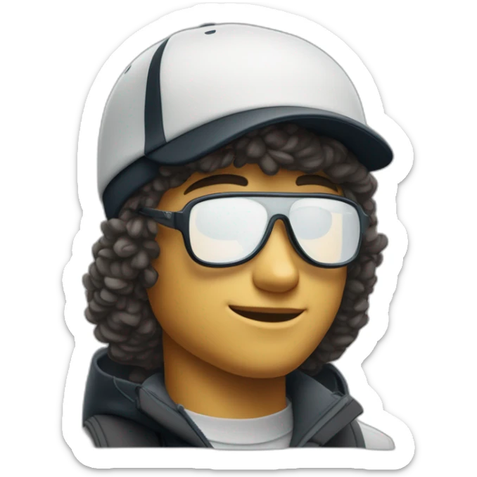 Un garçon blanc qui porte das lunettes de ski, il a les cheveux noirs, un survetement de lacoste et une casquette nike sticker