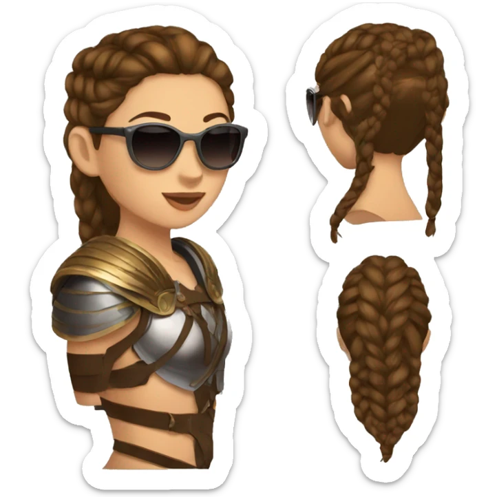 Girl gladiator with French braids, brown hair and sunglasses sticker