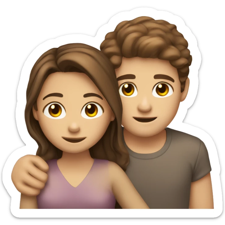 brown haired hazel eyed girl hugging brown hair hazel eyed boy sticker