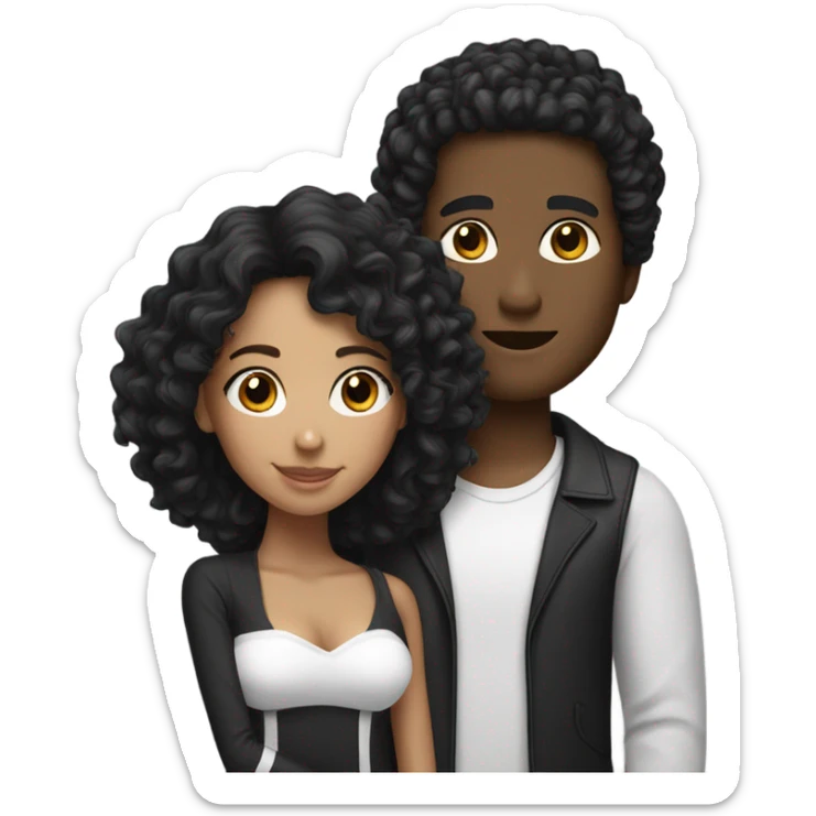 A couple man black and white girl with black curly hair sticker