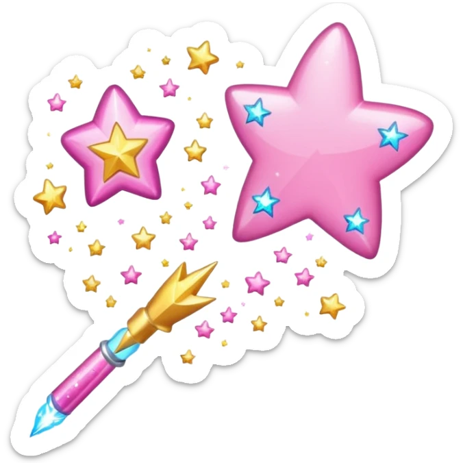 wand with a shooting star pink heart instead of a star at the end of a wand emoji sticker