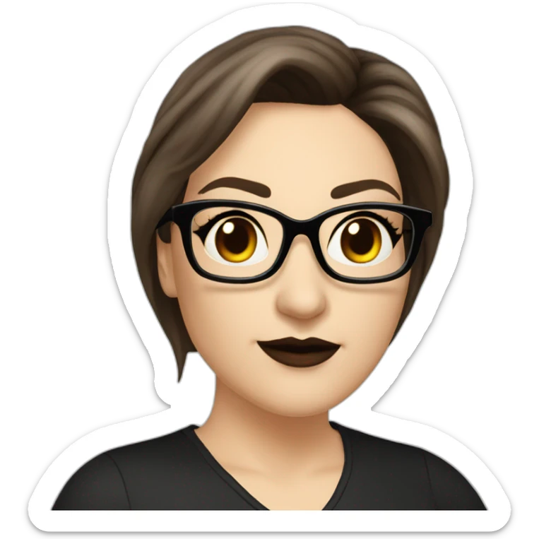 Sexy-Caucasian-Mum-woman-goth-long-brown-hair-dark-brown-eyes-wearing-glasses-plus-size-upturned-nose sticker