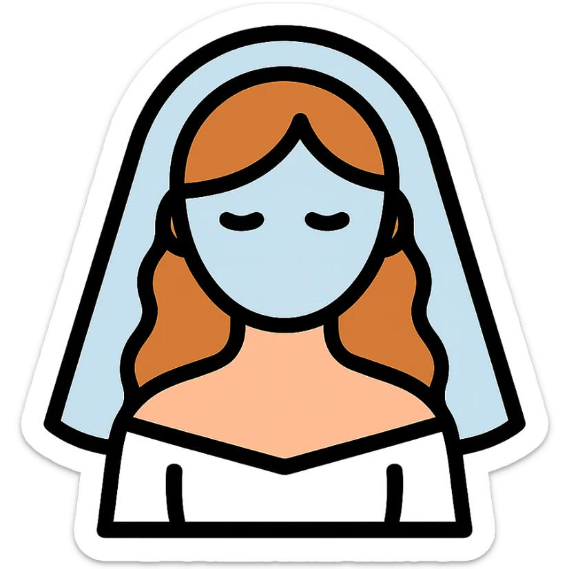 beautiful girl with long hair getting married veil covering face sticker