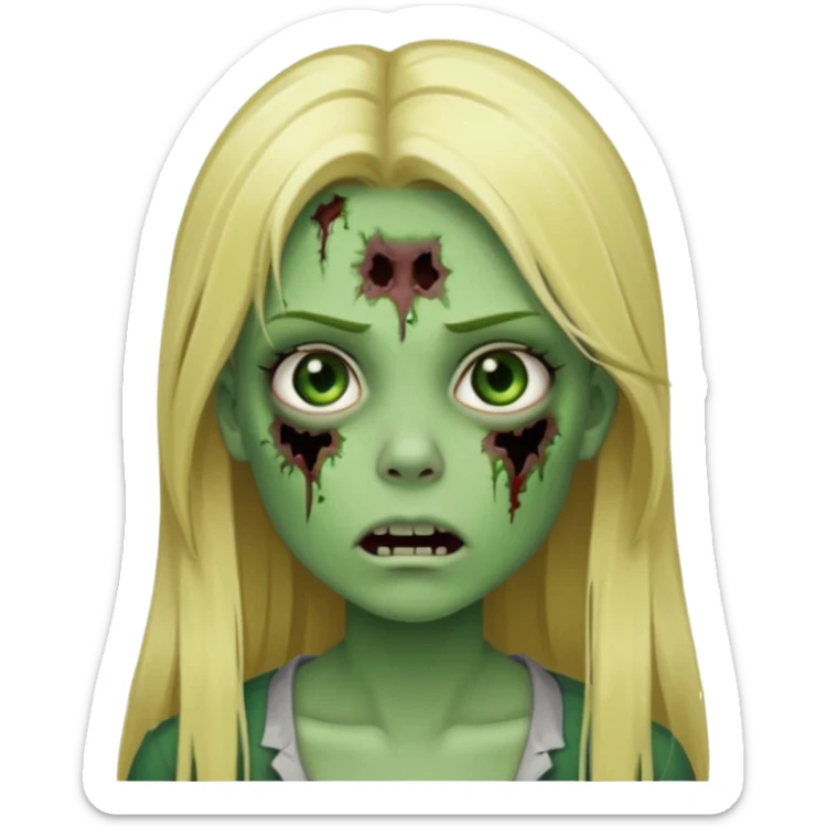 girl zombie with blonde straight long hair green skin and with no angry face and with the mouth closed sticker
