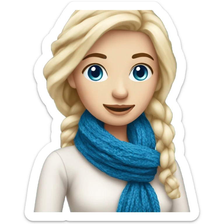 beautiful finnish blonde woman with blue eyes knitting scarf sticker