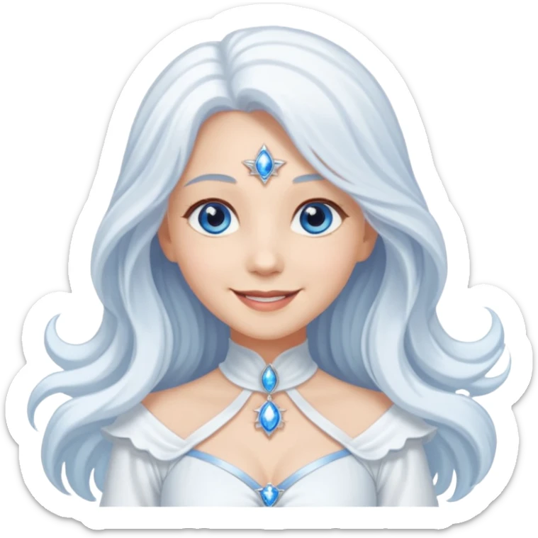 Good Witch of the North from The Wizard of Oz with light skin, blue eyes, long white hair, white outfit sticker