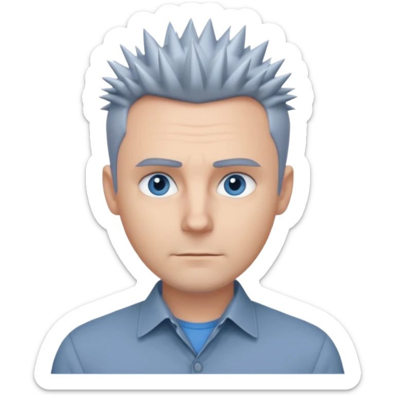 40 yr old white man short spike hair grey dress shirt blue eyes no smile sticker