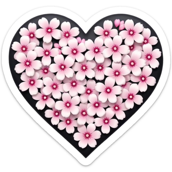 goth sakura heart, heart made of white sakura petals with pink accents, remove background sticker