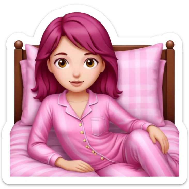 A beautiful, burgundy haired girl wearing pink pajamas sticker