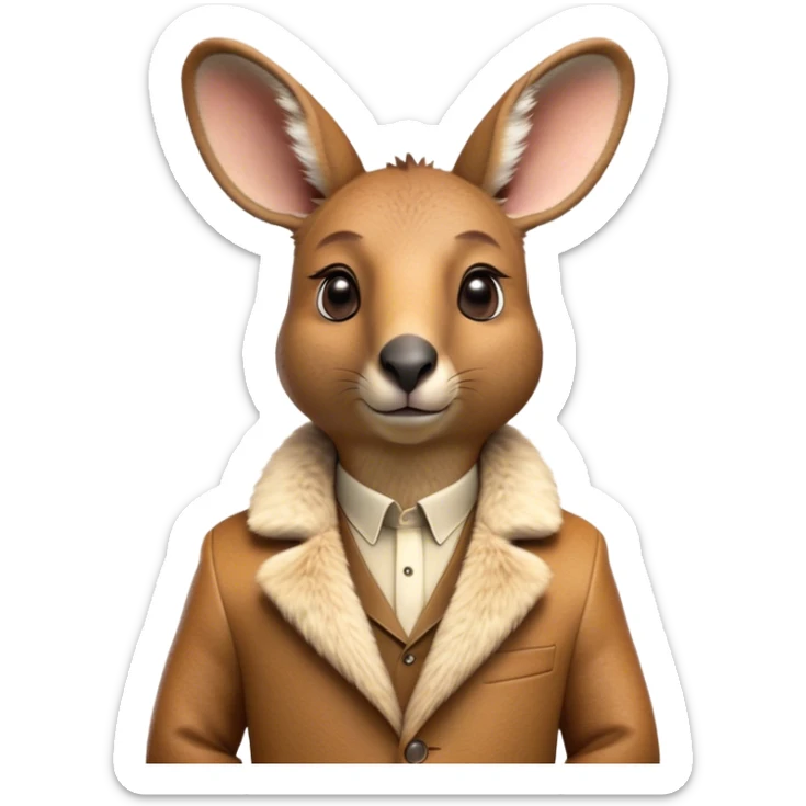 Cinematic Realistic Noble Kangaroo Portrait Emoji, Poised and dignified, with a strong, athletic build and a detailed, tawny coat rendered in natural fur texture, a distinctly elongated face with alert, expressive eyes and a subtle snout, high shine, intelligent and resolute, styled with an air of outback authority, focused and attentive, soft glowing outline, capturing the essence of a watchful and confident kangaroo that appears ready to bound out of the screen with effortless power! sticker