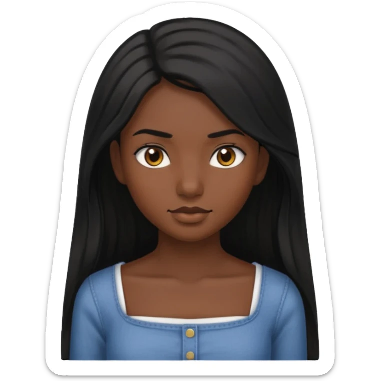A dark skin girl with long black hair swept to the front and a square neckline shirt and brown eyes sticker